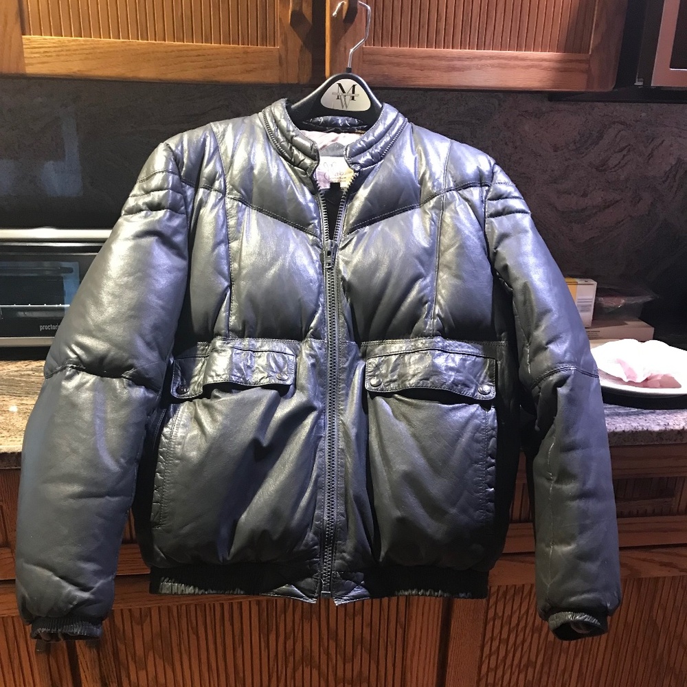 Vintage J.Palo 1970s Genuine Leather Puffer Winter Coat Jacket Unisex Size 38